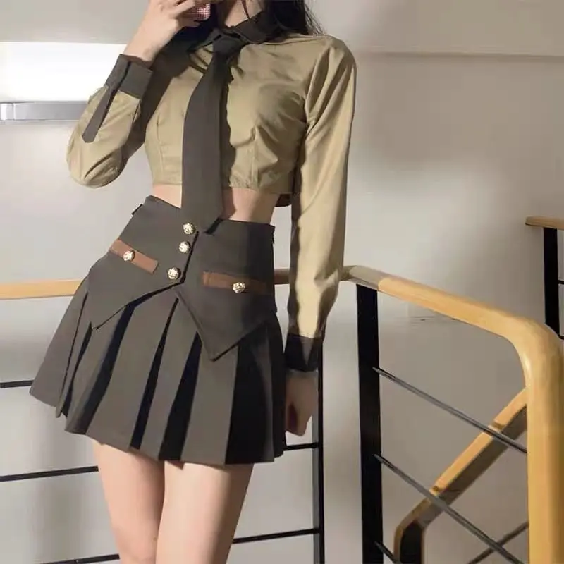 

Костюм Пальто Короткая модная высококачественная плиссированная юбка JK Рубашка Костюм-тройка Модный корейский милый