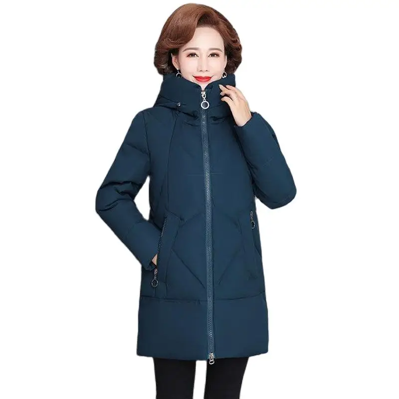 

Hooded Thick Down Jacket Female 2023 New Middle Aged Mother Cotton Winter Coat Grandmother Wear Large Size Long Parka Women 6XL