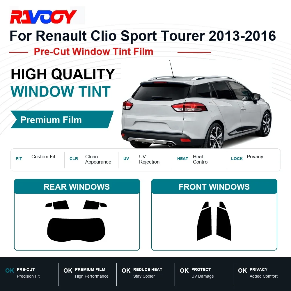 Фото Премиальная предварительно вырезанная тонировочная пленка для Renault Clio Sport Tourer 2013-2016, для передних и задних стекол, с защитой от УФ-излучения и теплоизоляцией, пленка для обеспечения конфиденциальности. №1