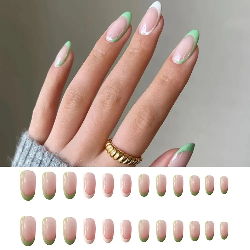 

24pcs/Box Women Fashion Artificial Manicure Tool Full Cover Nail Tips French Fake Nails Almond False Nails Wearable