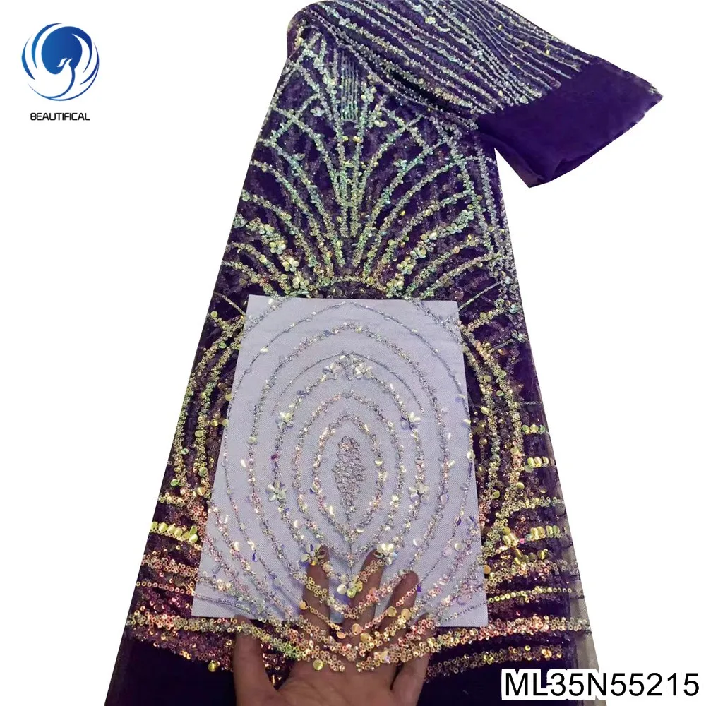 Nigerian French Sequins Lace Fabric Hot Sale Handmade 2022 Embroidered African Beaded Net Mesh Cloth for Women Dress ML35N552 3 Nigerian French Sequins Lace Fabric Hot Sale Handmade 2022 Embroidered African Beaded Net Mesh Cloth for Women Dress ML35N552 3