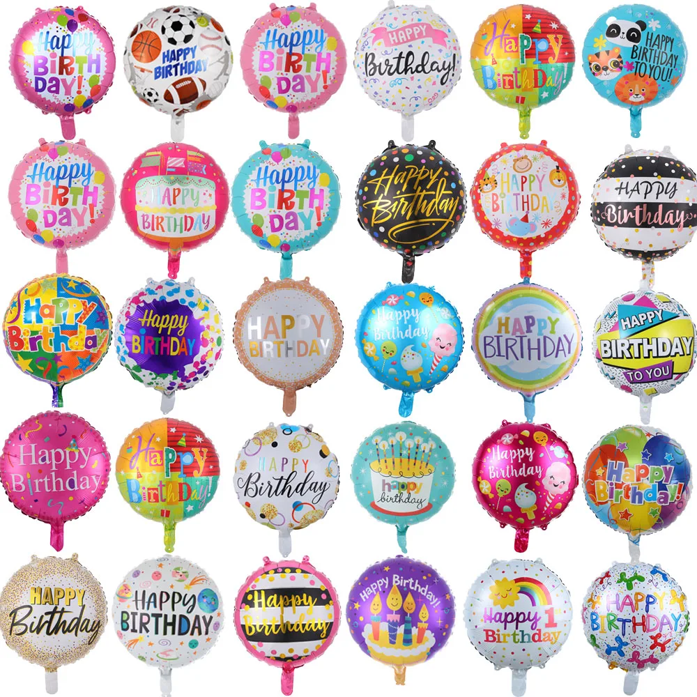 

10Pcs 18inch Happy Birthday Foil Balloons Cartoon Round Helium Globos Baby Shower Birthday Kids Party Decorations Anniversary