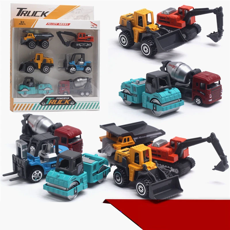 

6pcs Diecast Car Engineering Model Excavator Crane Dump Truck Garbage Vehicle Classic City Construction Children Toy for Boy New