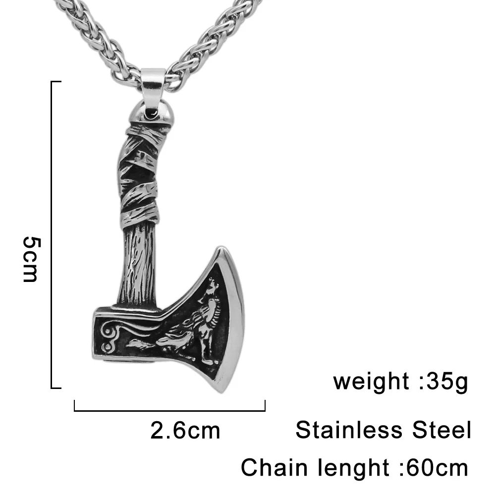 Viking Stainless steel Axe Raven Wolf Necklace Norse Jewelry with valknut gift bag |