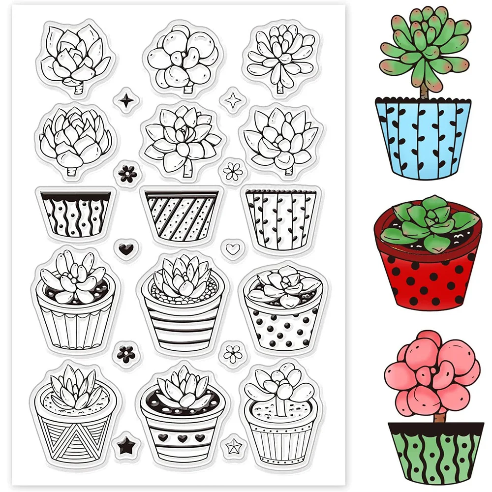

Succulent Cactus Clear Stamps Transparent Silicone Stamp Seal for Card Making Decoration and DIY Scrapbooking