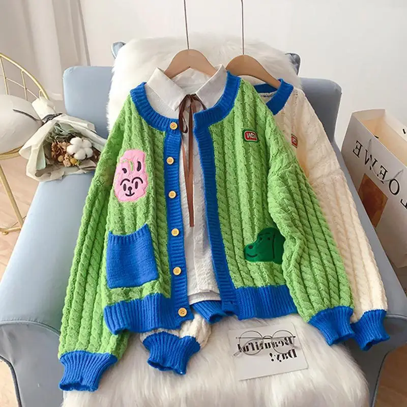 Женский свитер Весенняя толстовка зеленая Женская одежда однобортный Кардиган