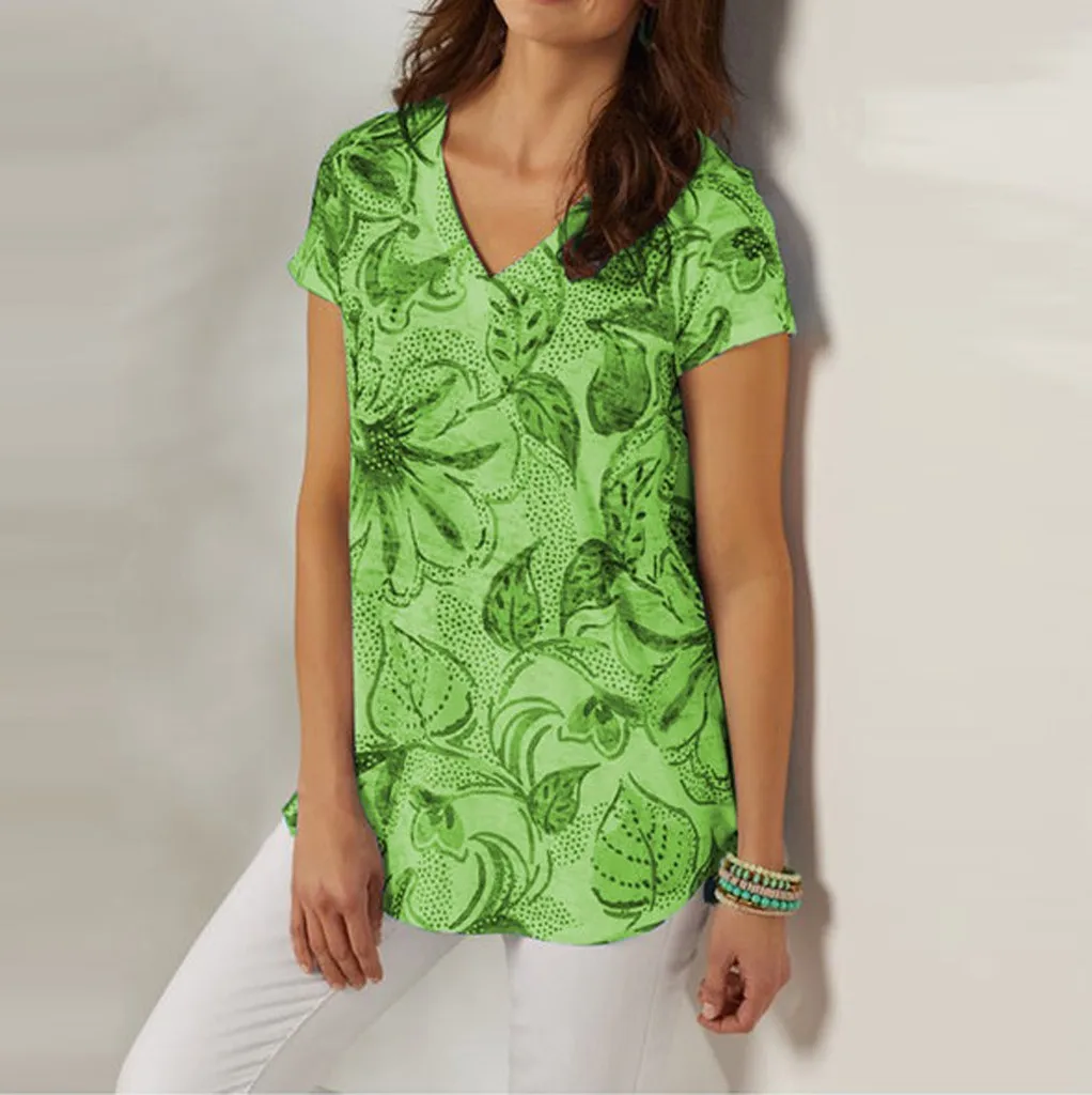 

Футболка женская свободного покроя с V-образным вырезом и коротким рукавом