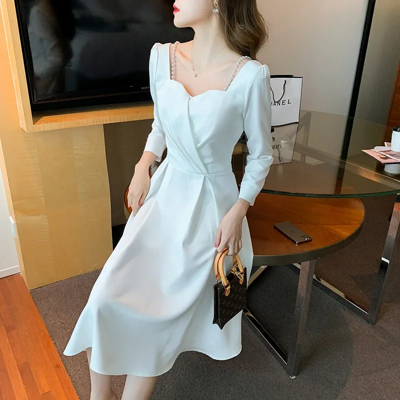 Осень 2024 новый стиль черное нежное платье во французском стиле женская простая