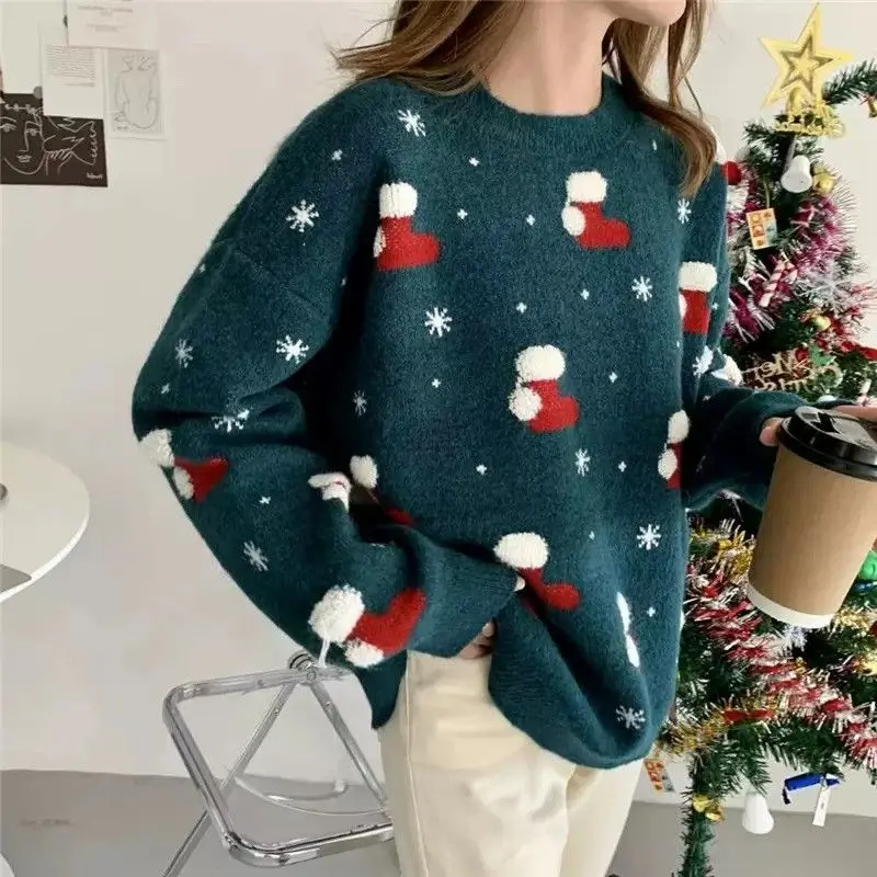 

Женский трикотажный пуловер с круглым вырезом и длинными рукавами