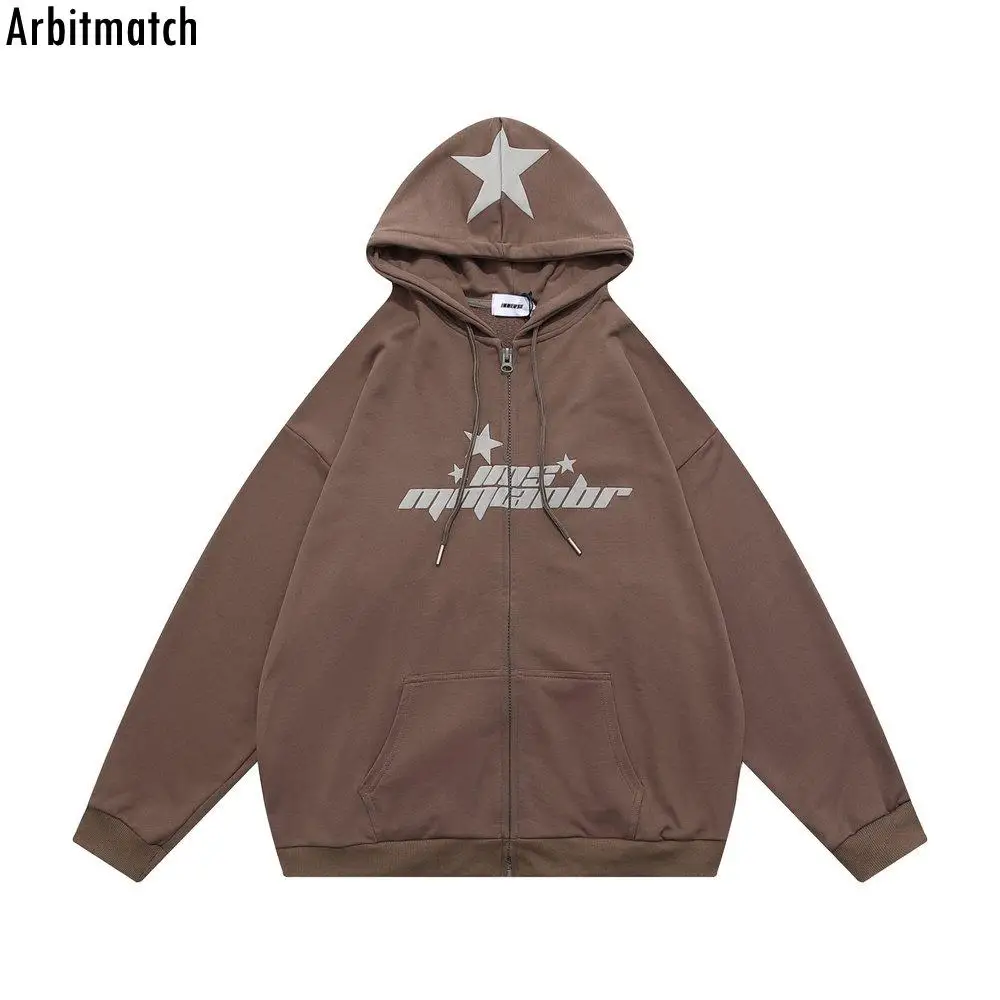 

Men Hooded Vintage Jacket Five Pointed Star Printing Jacket Men Hip Hop Streetwear Coat Harajuku Cotton Jacket Autumn Outwear