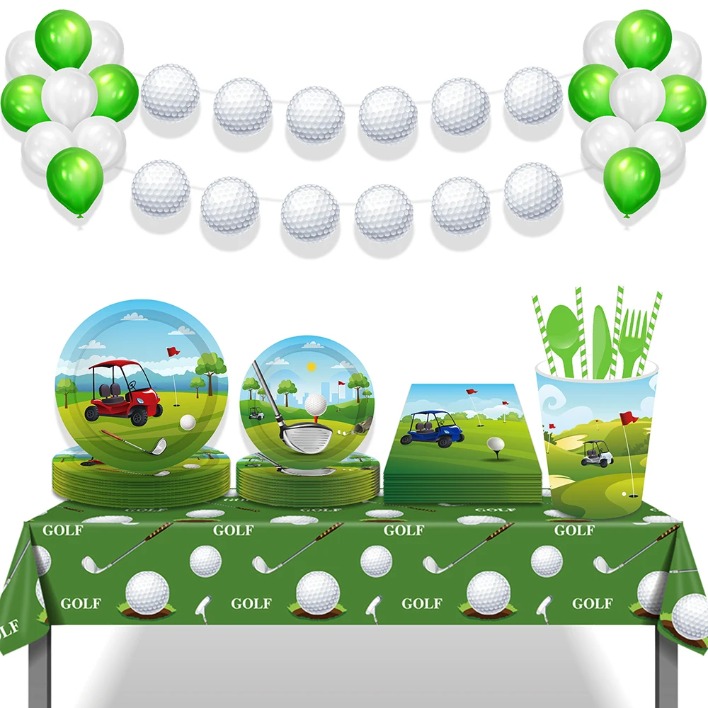 

Outdoor Game Golf Ball Sports Birthday Party Disposable Tableware Sets Plates Napkins Tablecloths Globo Baby Shower Party Decors
