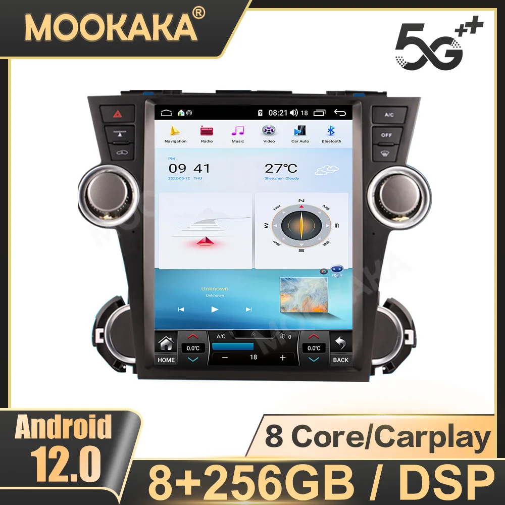 

Автомобильный радиоприемник Android 12,1 дюймов для Toyota Highlander 2009-2013 мультимедийный плеер GPS-навигация DSP стерео Carplay головное устройство