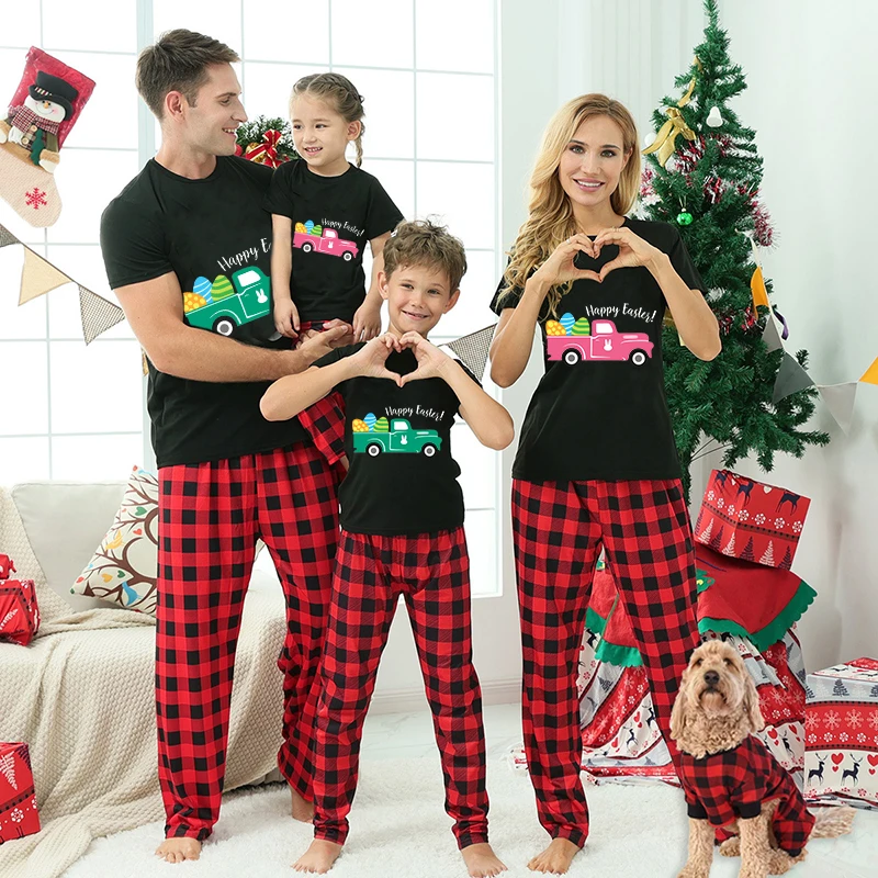 Easter Family Matching Pajamas Exclusive Design Happy Easter Car Black Pajamas Set
