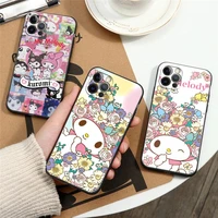 my melody kuromi for apple iphone 13 12 11 pro 13 12 mini x xr xs max se 5 5s 6 6s 7 8 plus phone case black soft silicone cover