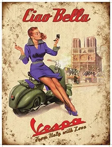 

Оловянная вывеска, новый металлический знак, Vespa, самокат гесси, Италия, настенный знак для дома, дома или бизнеса, 8X12 дюймов, железная живопи...
