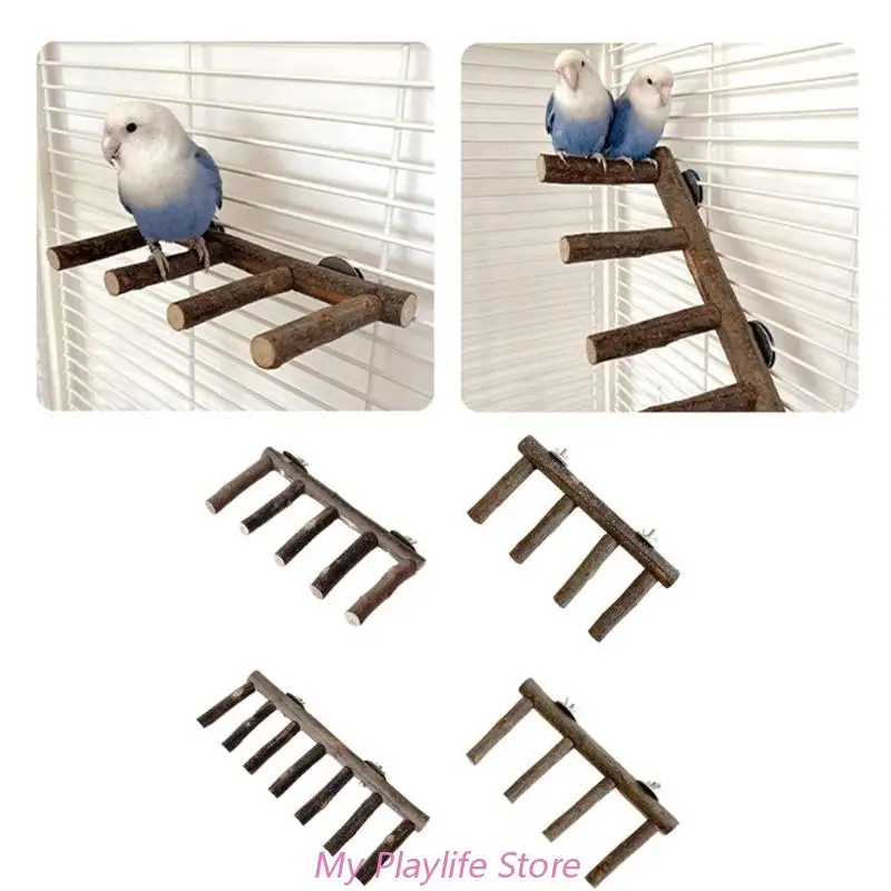 

Parrot Perch Wood Stand Bird Ladder Chewing Standing Grinding Claws Toy for Small Medium Birds Easy to Fix for Cage