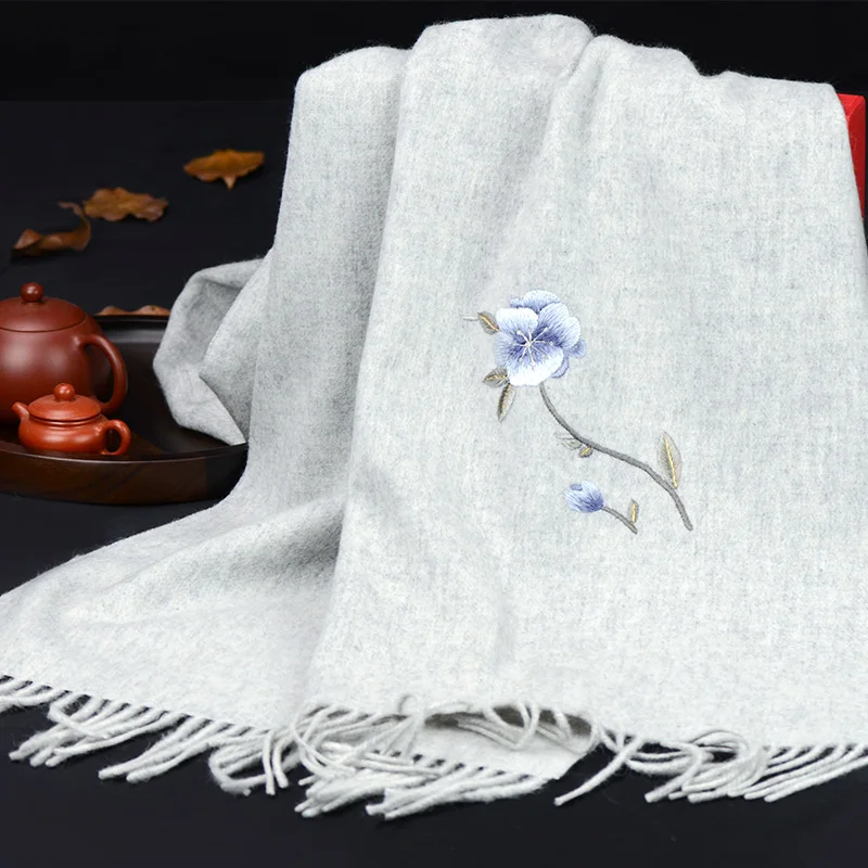 Известный кашемировый шарф с вышивкой Suzhou для мужчин и женщин на осень зиму