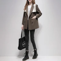 spring fashion navy collar women suit jacket long sleeve double breasted blazers for women formal