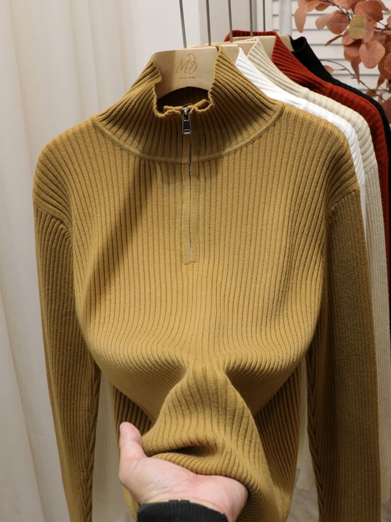 Черная водолазка на молнии женская весенняя одежда внутренняя нижняя рубашка