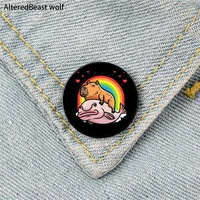 rainbow capybara printed pin custom funny brooches shirt lapel bag cute badge cartoon enamel pins for lover girl friends
