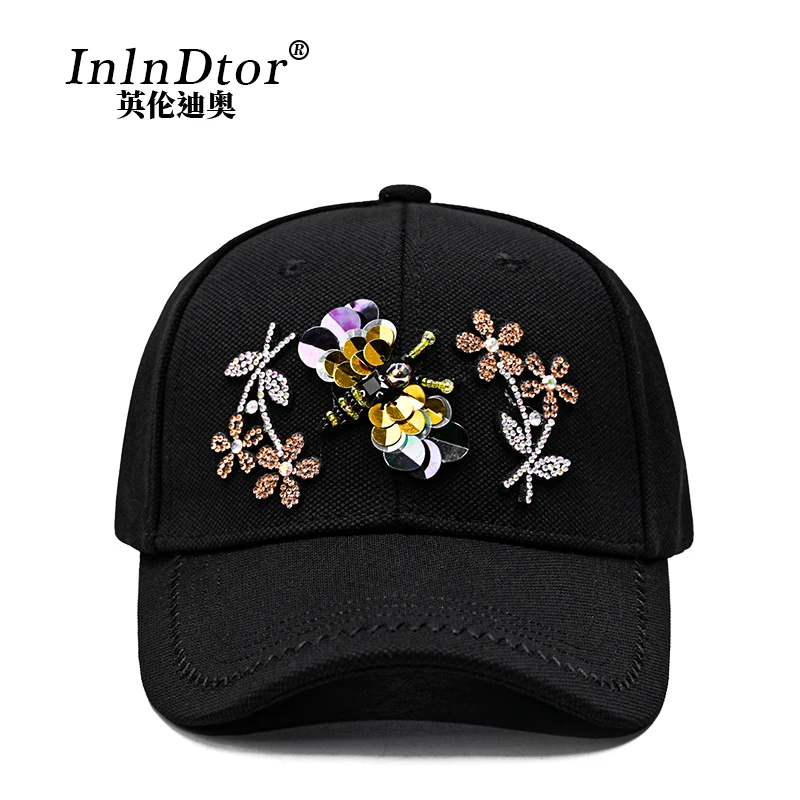 

Branded Cap Women's Spring Korean-Style Fashionable Sequined Bee Baseball Cap Fashionable All-Match Peaked Cap for Women
