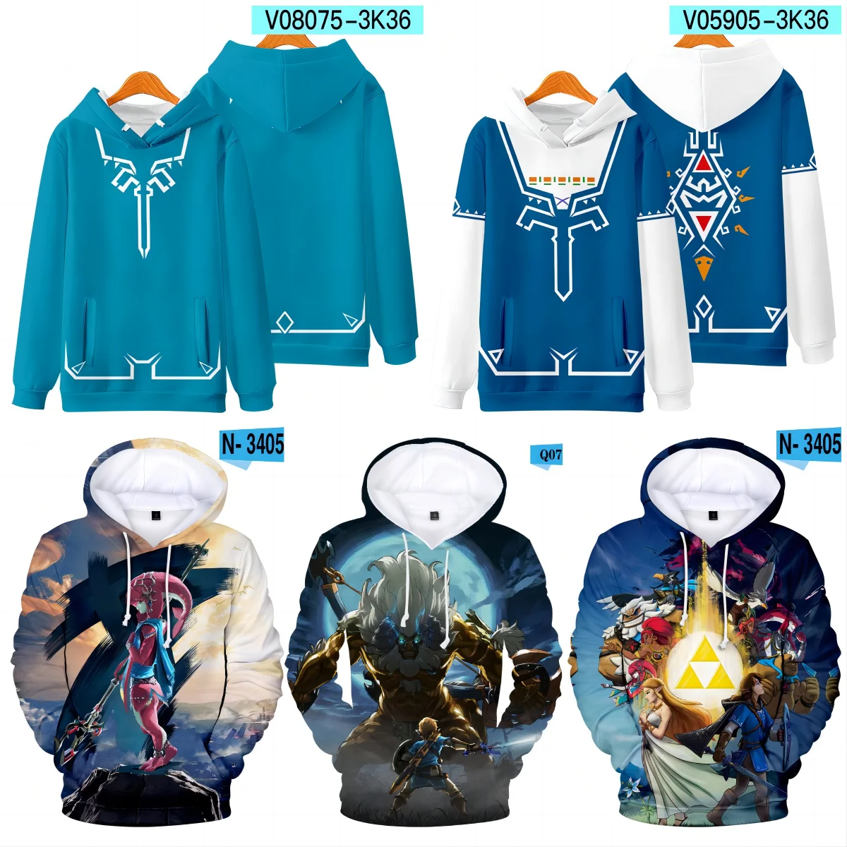 

Classic Anime Pattern Zelda Fashion 3D Hoodie Cartoon Long Sleeve Boys and Girls Hoodie Tears of The Kingdom Top Long Sleeve Top