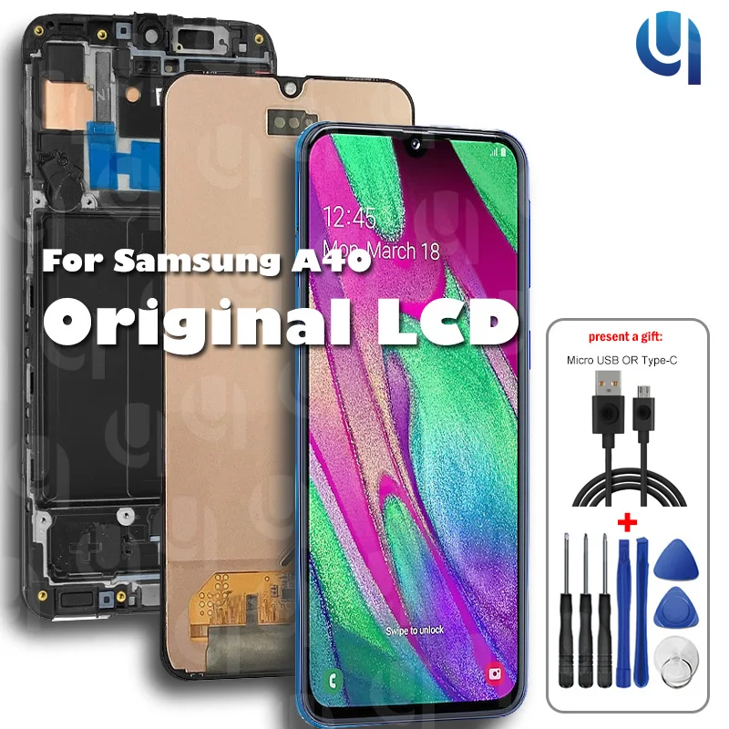 

100% Super AMOLED For Samsung A40 LCD 2019 A405 LCD display touch Screen Digitizer Assembly with frame replacement repair parts
