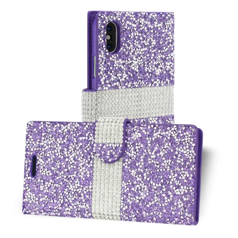 Phone cases for Folio Wallet Phone Case Iphone X/iphone Xs Diamond Rhinestone Wallet Case In Purple