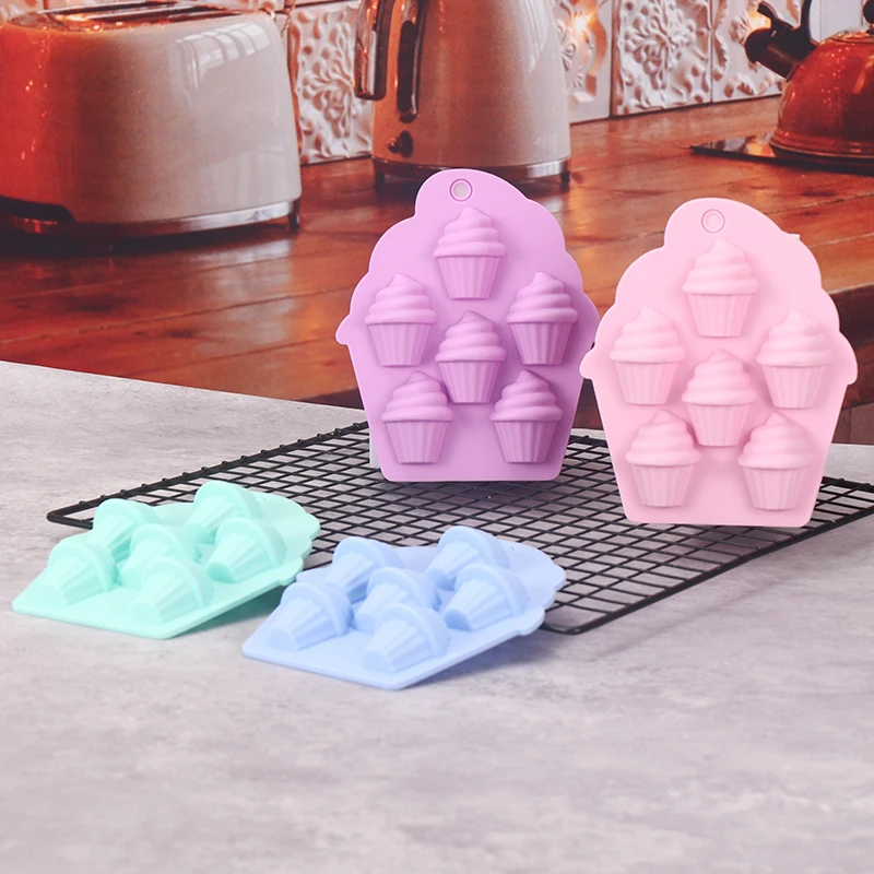 

2 Pcs Silicone Mold 6 Hole Ice Cream Sorbet Shaped Baking Mould Muffin Cup Pattern Cake Chocolate Mousse Candy Fudge Make Tool