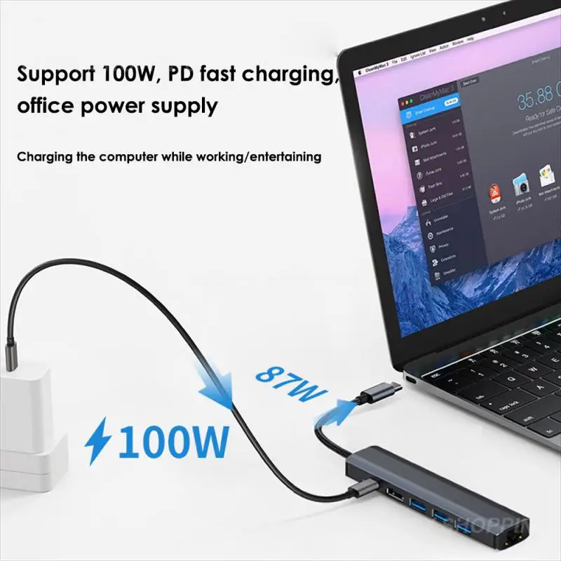

6 Port Extension Projection Function Usb-c Six-port Extension Supports Gigabit Ethernet For Laptop Phone Rj45 Usb 3.0 Adapter
