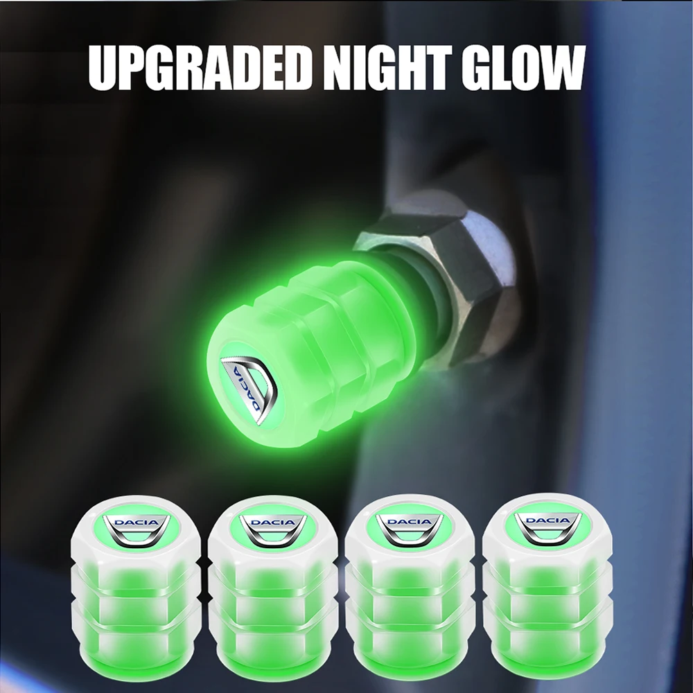 

4Pcs New Fluorescent Luminous Car Tire Valve Caps Exterior Accessories For Renault Dacia Logan 1 Duster Sandero Stepway Jogger