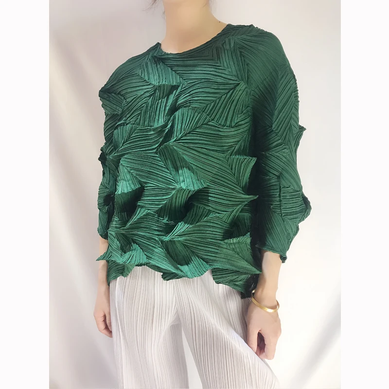 

Women's Spring and Summer Irregular Design Tops Miyak Fold European Station Loose Cover Belly Big Size Was Thin T-shirt Tied