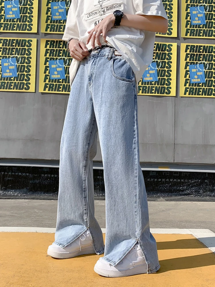 Spring and Autumn New Mopping Split Trousers Drape Wide-leg Pants Men's Straight Jeans Loose Daddy Pants Men Clothing Casual