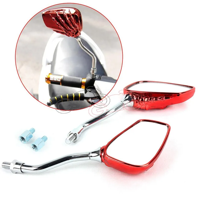 

Red Motorcycle Skull Hand Claw Rear-View Side Mirror Universal Fit All 10/8mm Mirror Bolt For Street Sport Bike Chopper Cruiser