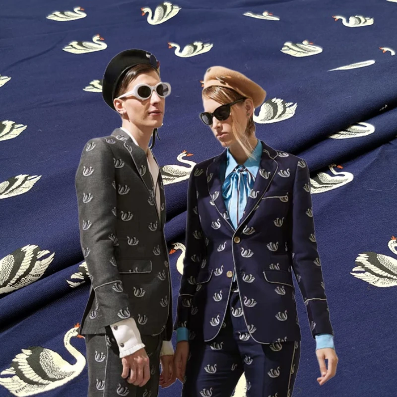 

Yarn-dyed Jacquard Brocade Fabric Little Swan Trench Coat Suit Cheongsam Fabrics European Brand Fashion Wholesale Cloth by Meter