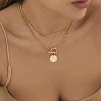 2022 trend metal texture geometric double layer sequins pendant necklace street simple style womens jewelry fashion jewelry