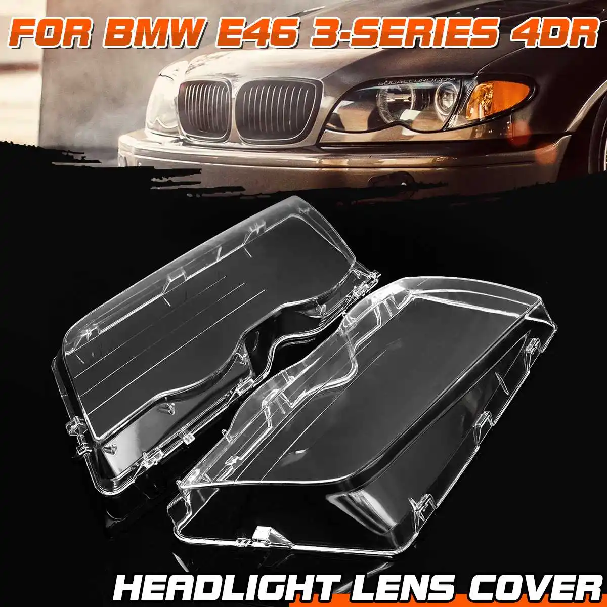 

2x Car Front Lampshade Lamp Shell Headlamp Cover Front Headlight Lens Cover Shell For BMW E46 3-Series 4DR Wagon Sedan 1998-2001