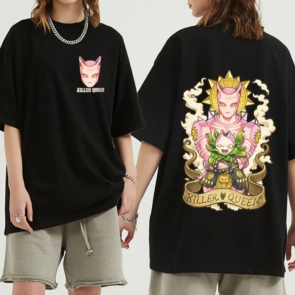 Japanese Anime Jojo Bizarre Adventure Double-sided Printing T-Shirts Cool Queen Manga Graphic Tops Women Men Oversized T-shirt
