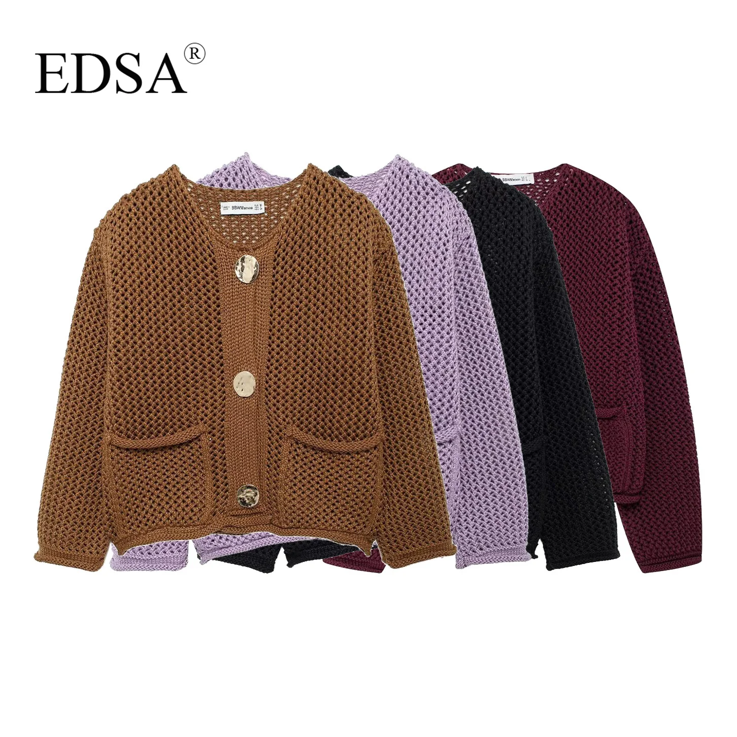 Edsa женский винтажный однотонный свитер с круглым вырезом и длинными рукавами