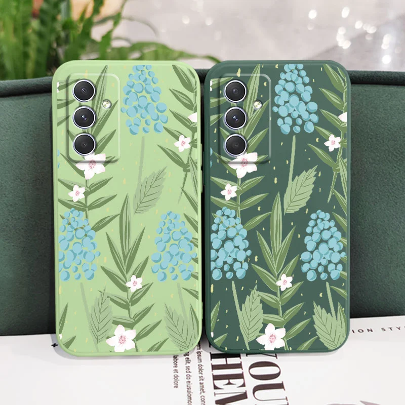 Чехол с цветами черники для Samsung A54 A34 A24 A14 A04 A04E A73 A53 A33 A23 A13 A03 A72 A52 A52S A32 A22 A12 A71 A51 A21 S 4G