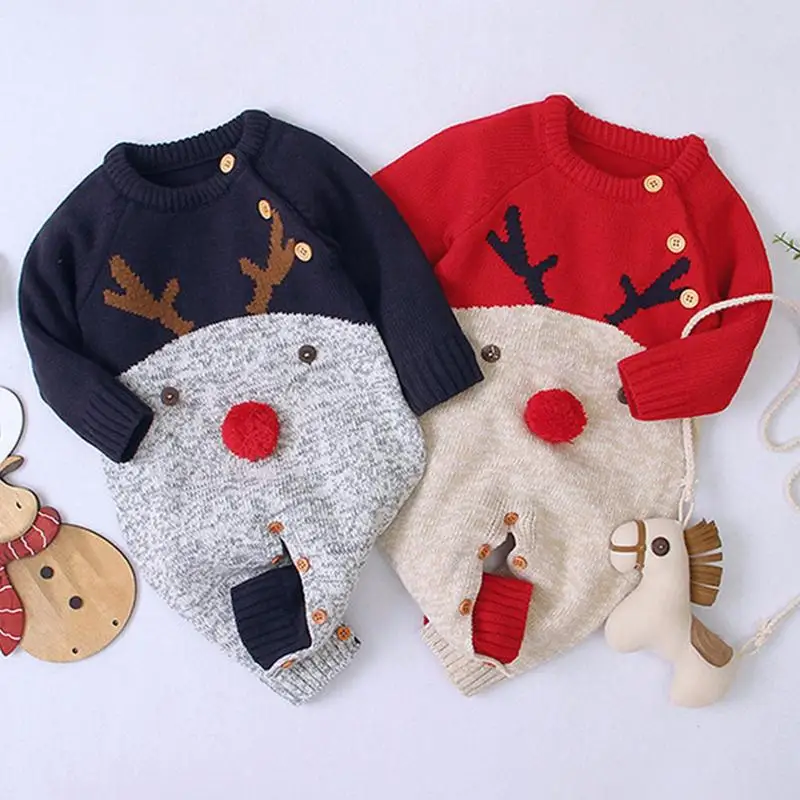 

Unisex Baby Sweater Onesie Knitted Baby Outfits Deer Baby Sweater Jumpsuit Babys Girl Romper Newborn Longsleeve Sweater