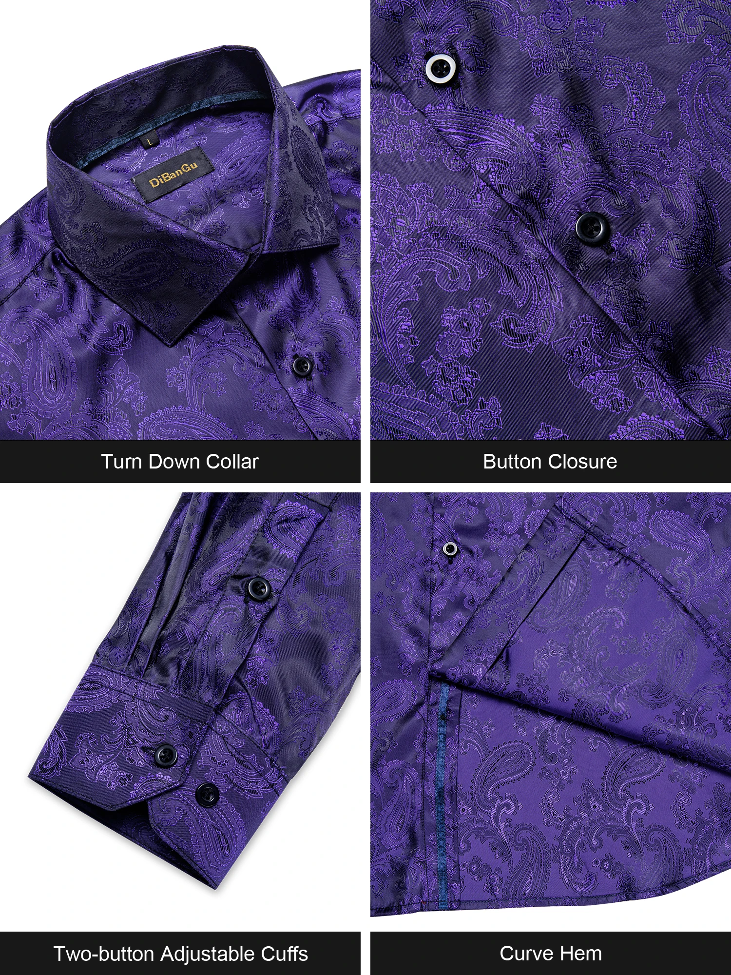 New Arrival Men's Thin Shirts Silk Long Sleeve Summer Spring Paisley Plum Purple Business Turn-down Collar Shirt Male Blouses