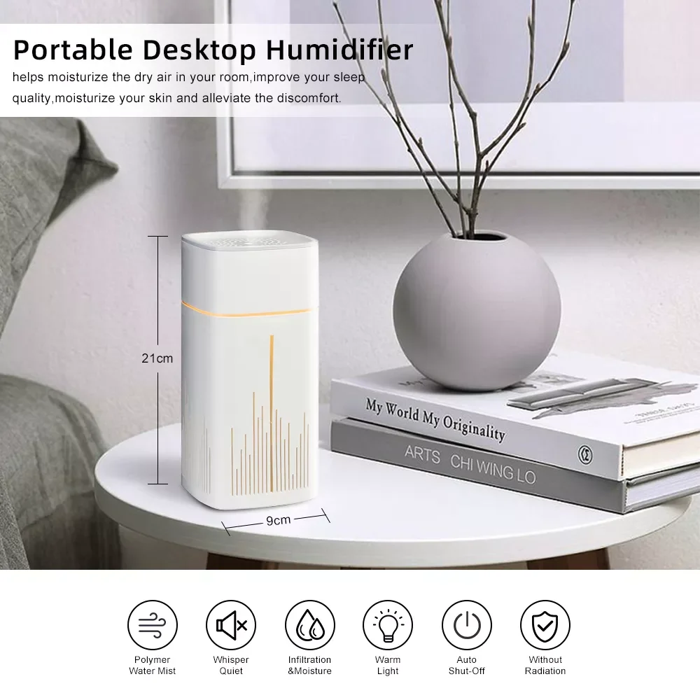 Mini Humidifiers 1000ml Small USB Personal Desktop Humidifier for Baby Bedroom Office Home Auto Shut-Off Super Quiet