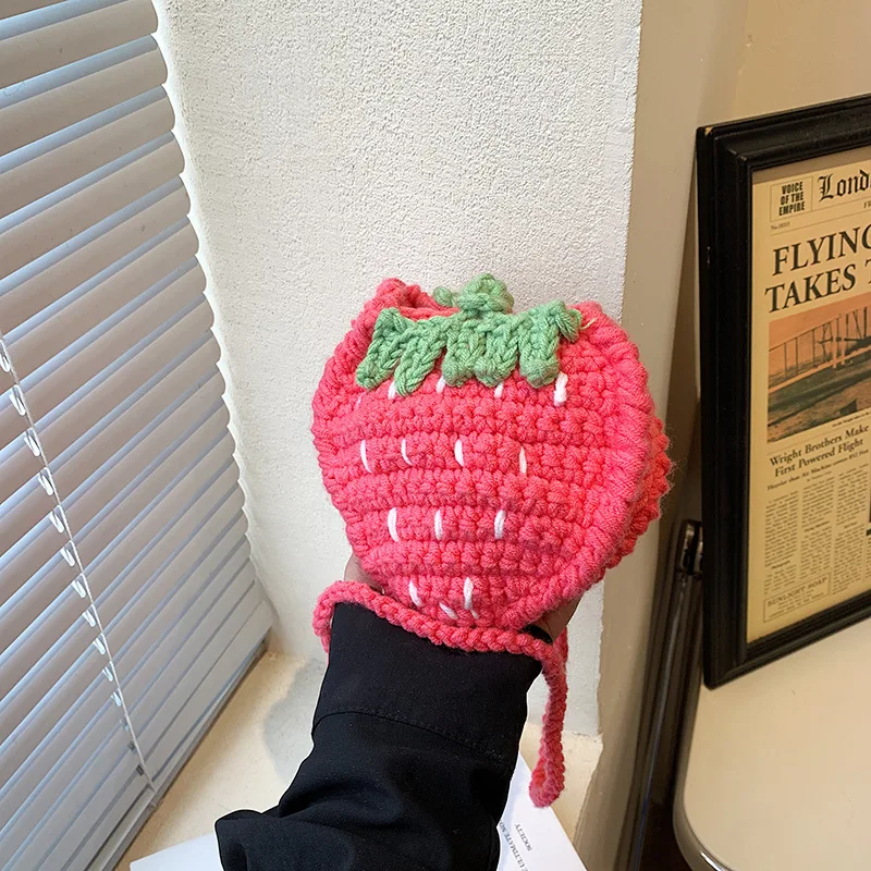 Модная Милая кросс-боди сумка в виде клубники вязаная крючком ручной работы