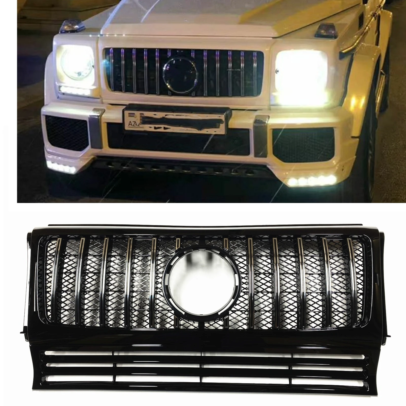 

Grill For Mercedes Benz W463 G Class Wagon 1990-2017 G63 AMG G550 G500 Front Grille Silver GT R Car Upper Bumper Hood Mesh Grid