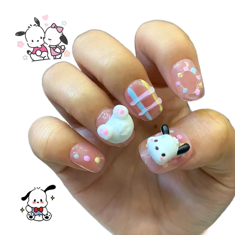 

Kawaii Sanrioed Pachacco Nail Sticker Makaron Series Short Detachable Reusable Lovely Girls Manicure Decoration Accessories