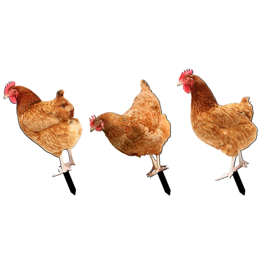 

3pcs Realistic Chicken Statues Stakes Acrylic Printing Outdoor Stakes Garden Hen Sculptures Stakes