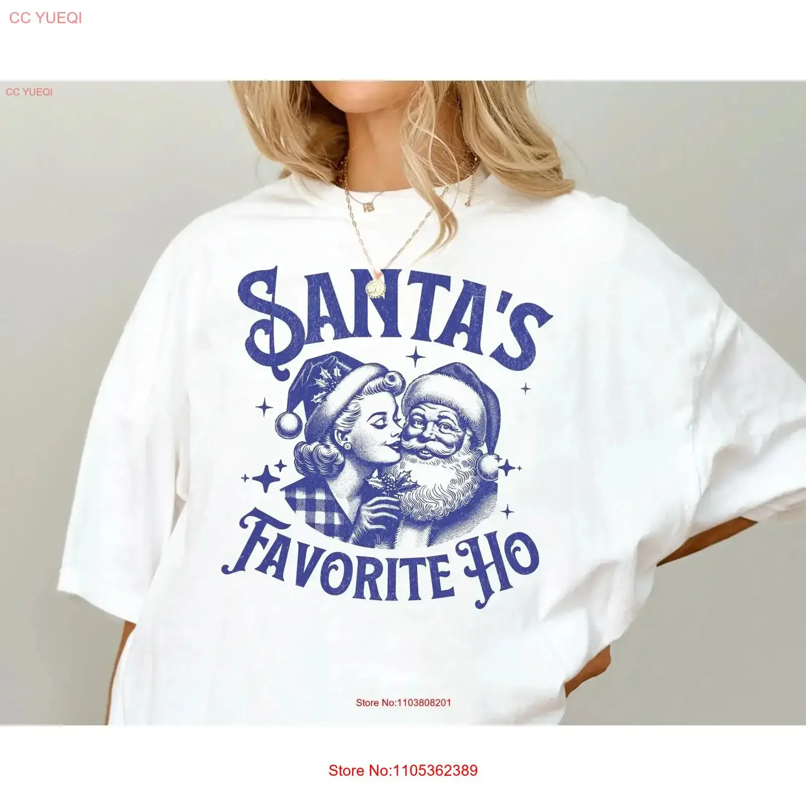 Фото Футболка Santa's Favorite Ho в стиле ретро, забавная рождественская футболка с Санта-Клаусом, оверсайз, винтажная, мягкая, с графическим принтом, стильная, унисекс №1