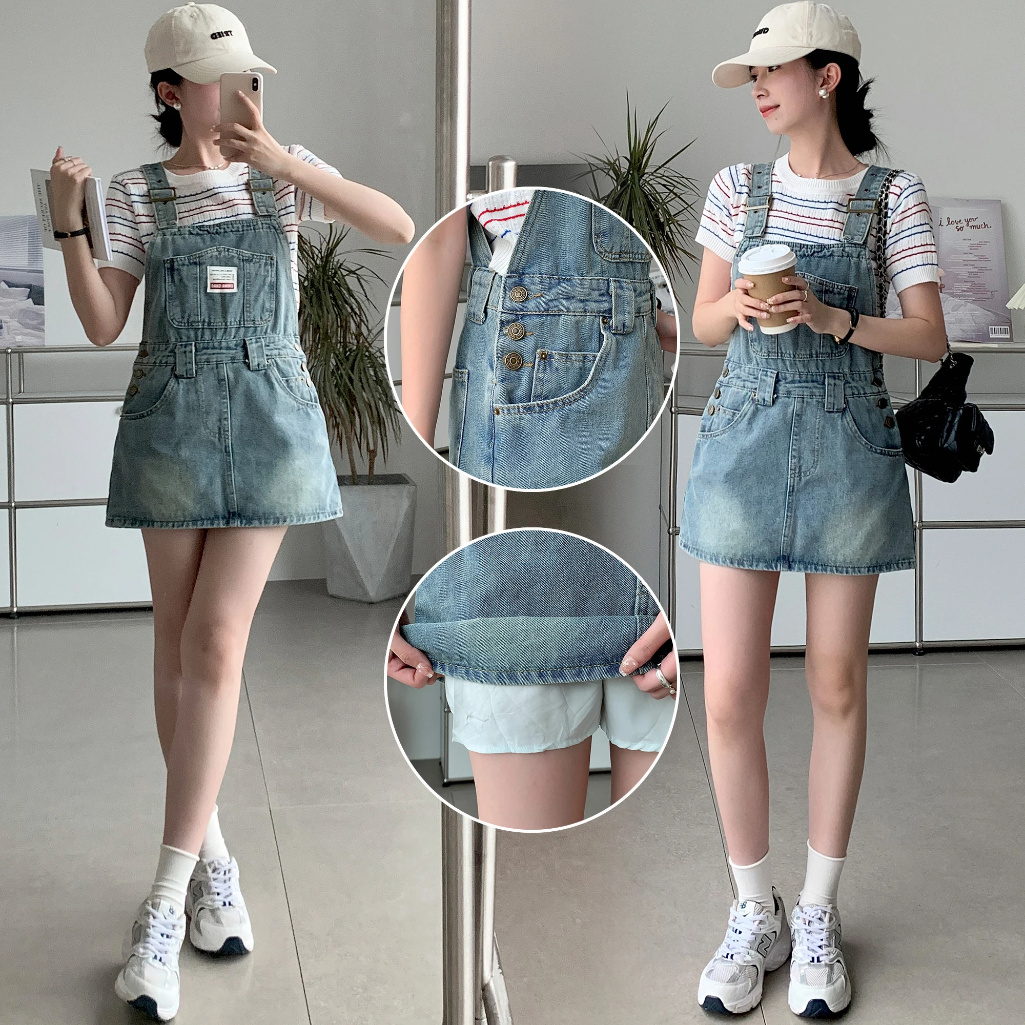 Denim Strap Skirt Women's Blue Commuter Casual Summer Versatile Short Skirt Slim and Anti Strapping
