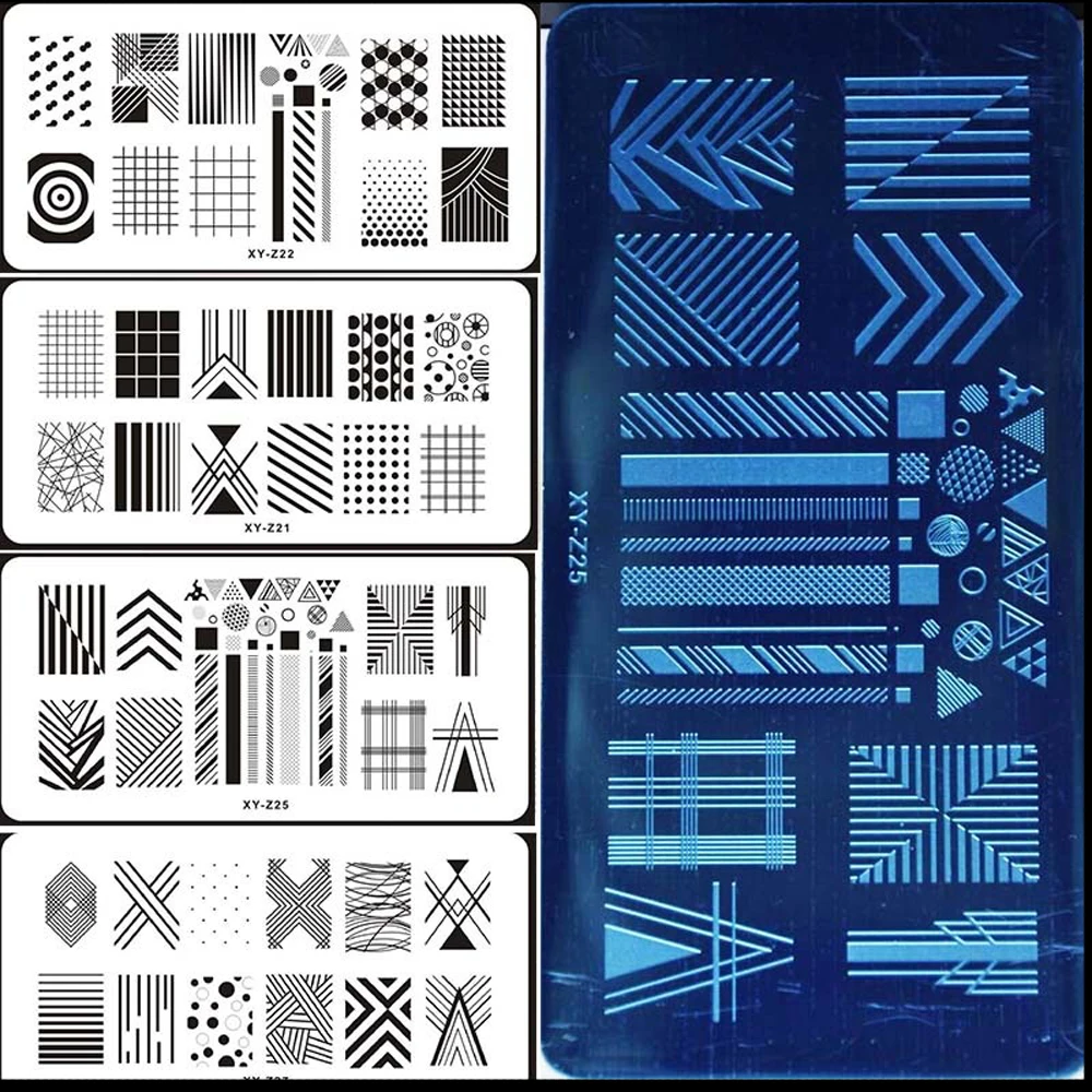 

2023 New Nail Art Template Metal Geometry Series Mix 20 Design Geometric Image DIY Polish Image Nail Stamping Plates 6*12cm